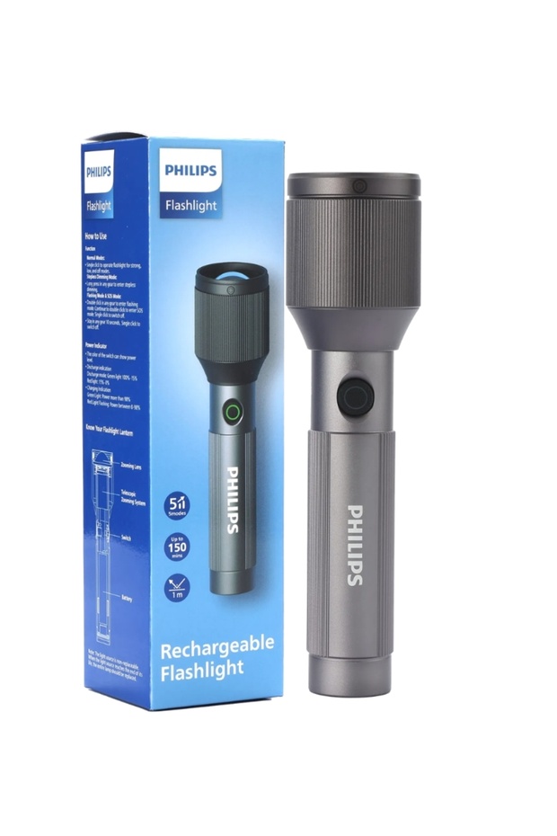 LED Flashlight 1000lm 900m Zoom USB-C Rechargeable SOS Heavy Duty SFL2142/56