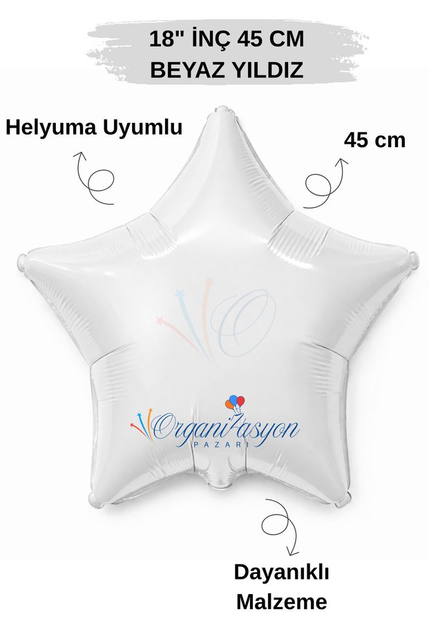 18 Inch 45cm White Star Foil Balloon | Helium Compatible