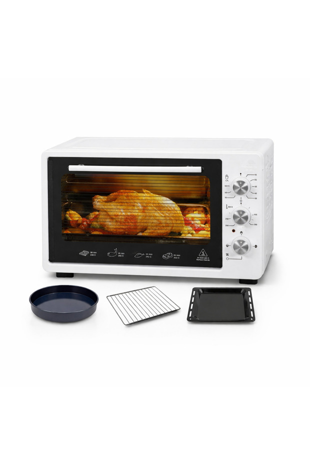 36L Electric Oven 1300W with Timer & Thermostat, Rotisserie, Baking Tray & Grill Rack White