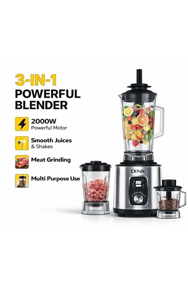 2000W 3-in-1 Heavy Duty Blender with 3L Jar + Grinder + Meat Mincer