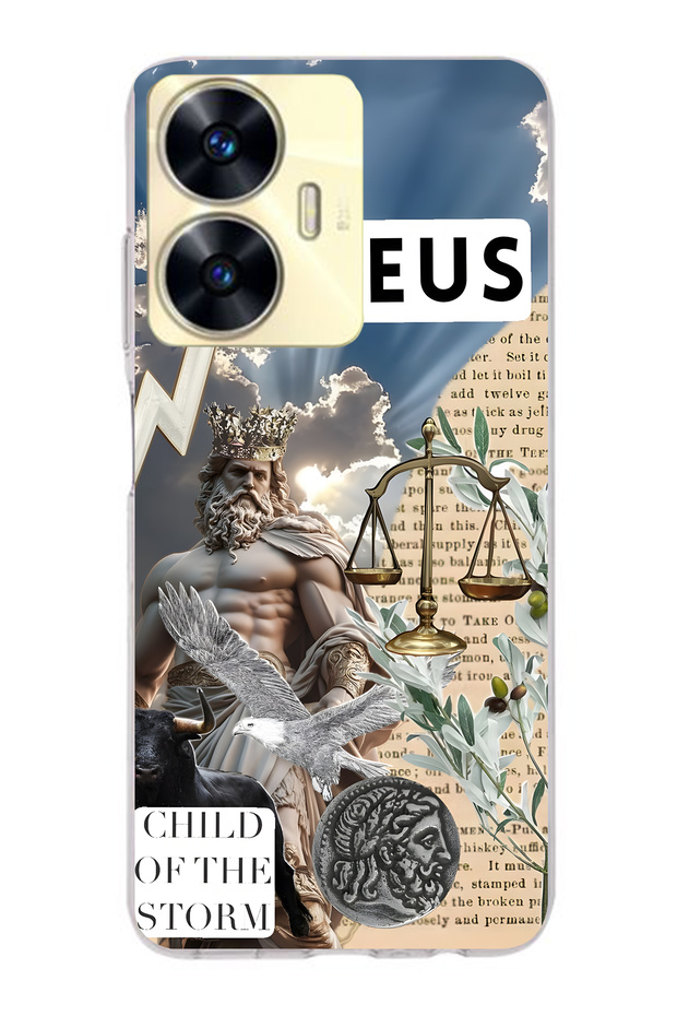 Realme C55 Compatible Zeus Patterned Transparent Phone Case