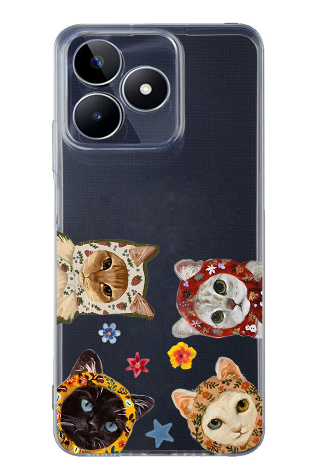 Realme C53 Compatible Cute Cats Patterned Transparent Phone Case