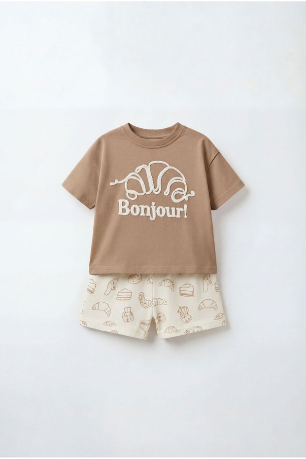 Unisex Baby Cotton Mink Croissant Themed T-Shirt Shorts Set