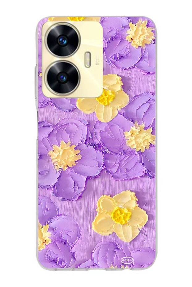 Realme C55 Compatible Purple Yellow Floral Pattern Transparent Phone Case