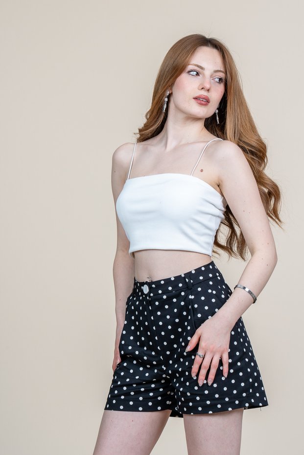 Women's Summer Black Shorts & Bermuda Polka Dot Patterned Single Pleated Pocket Short Stylish Casual Comfortable 30382