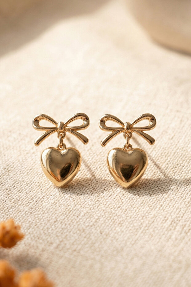 Women's Bow Heart Model Design Gold Earrings