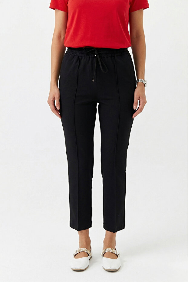 Side Pocket Ribbed Stitching Detail Trousers 153 Black