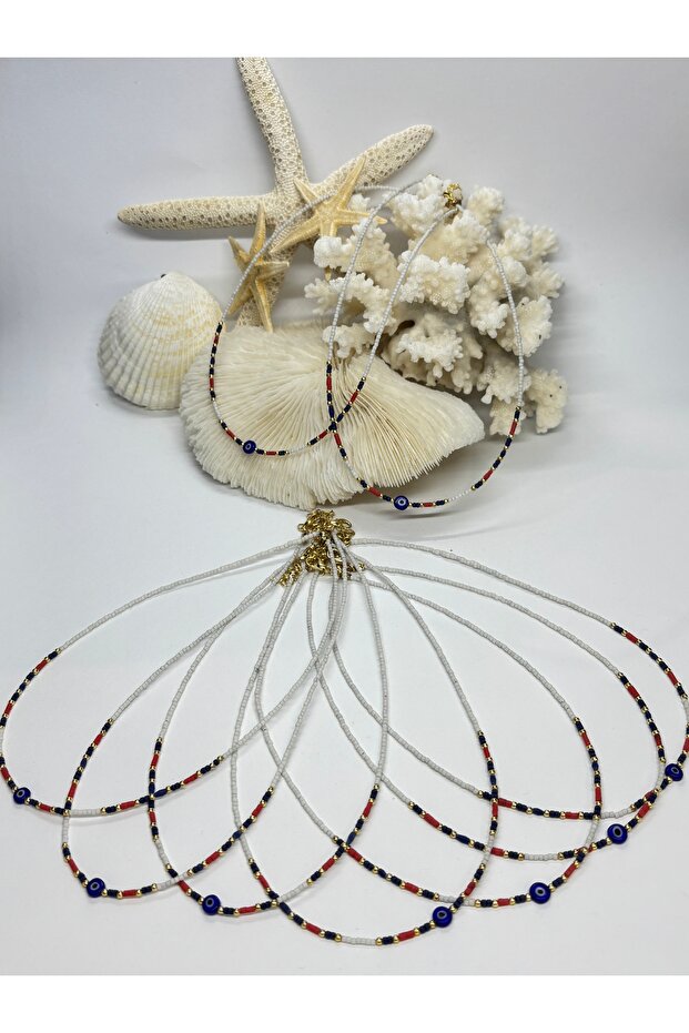 White Afghan Necklace with Nazar Beads