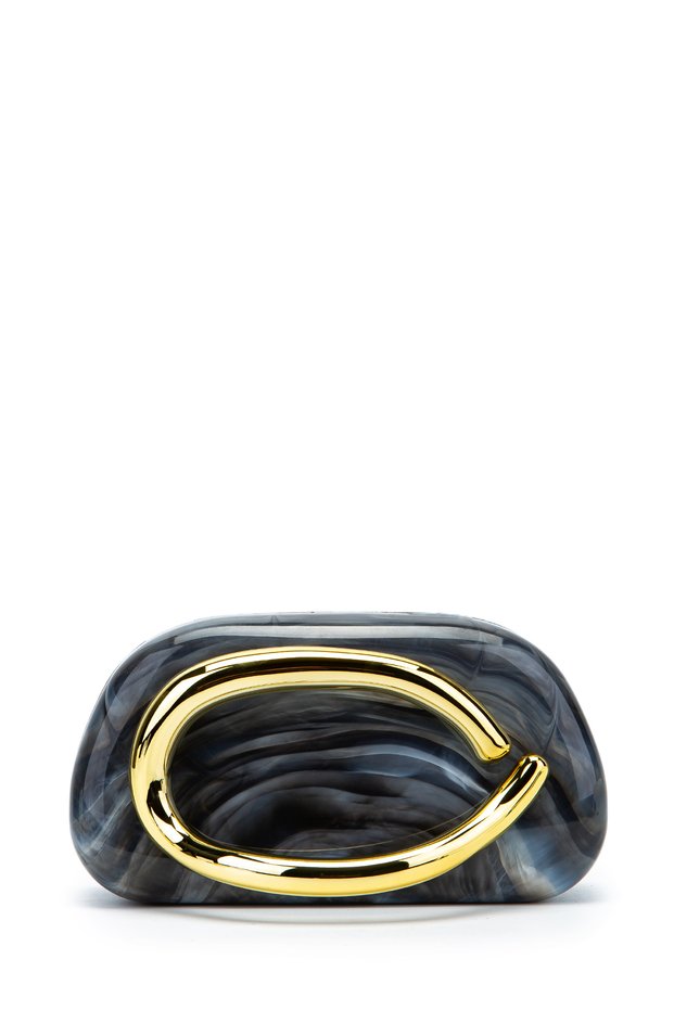 Gold Ring Detailed Women's Evening Dress Bag Sydney Gray Marble