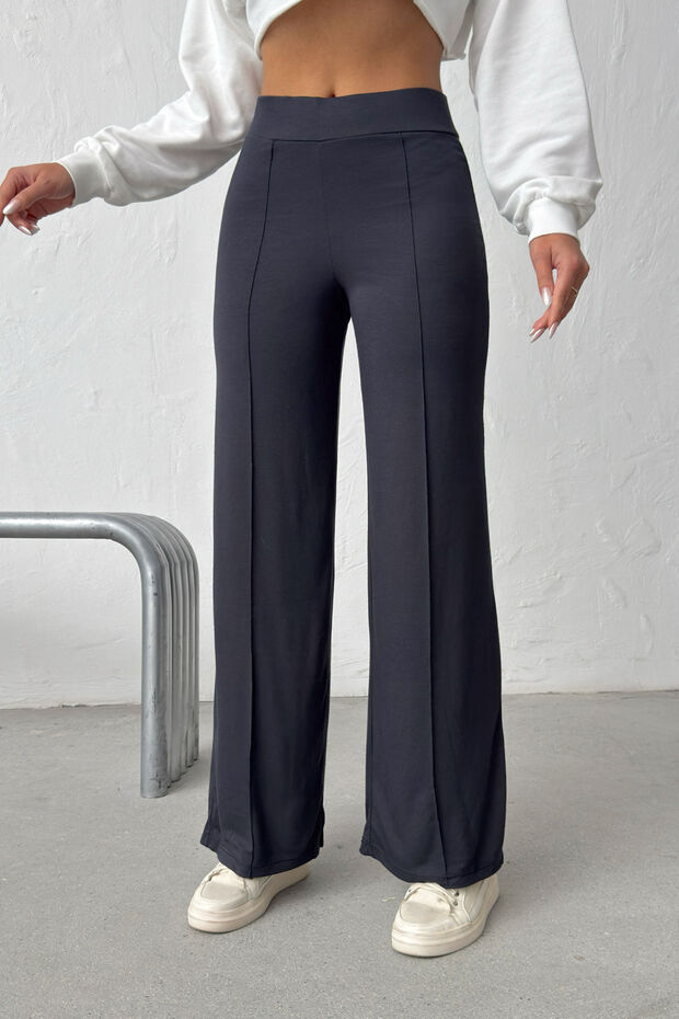 Women's Anthracite High Waist Front Stitched Wide Leg Pants Nj150