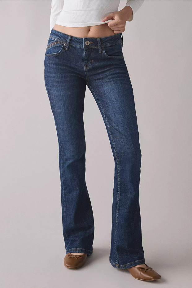 Vintage Blue Low Waist Flare Bootcut Spanish Leg Low-Rise Slim Fit Jeans & Trousers