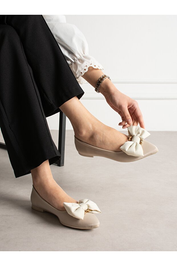 Albur Cream Bowknot Women's Ballerinas