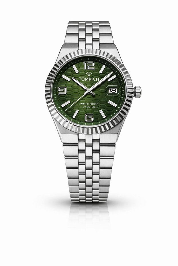 Royal Hive Men’s Luxury Quartz Watch, Green Honeycomb Dial, Stainless Steel Strap, Date Display, Fluted Bezel, 30M Water Resistant Premium Wrist Watch, Gift for Men, TR1006M-GRN S