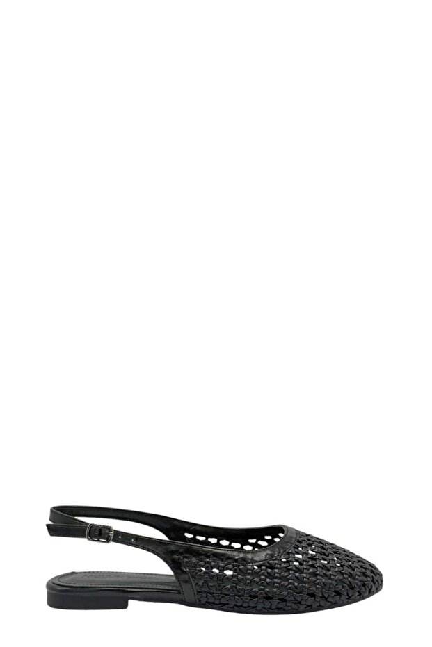 Black Knitted Open-Back Women's Ballerinas