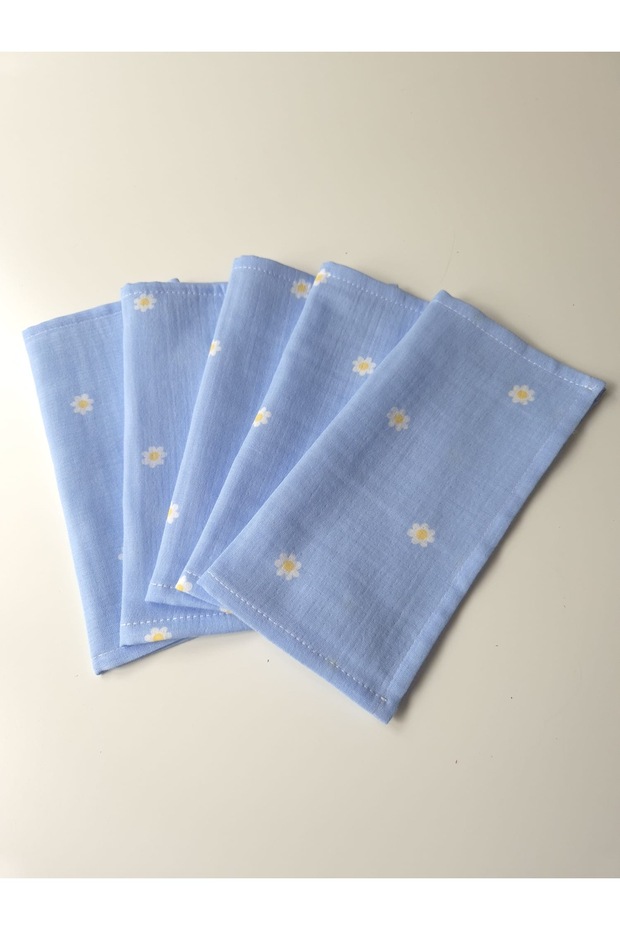Jr. Bunnies 5-Pack Muslin Mouth Wipes 20X20 100% Cotton Blue Daisy