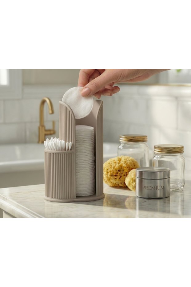 Modern 2-in-1 Vertical Makeup Cotton and Earwax Organizer - Aesthetic Design-15 cm -10 cm