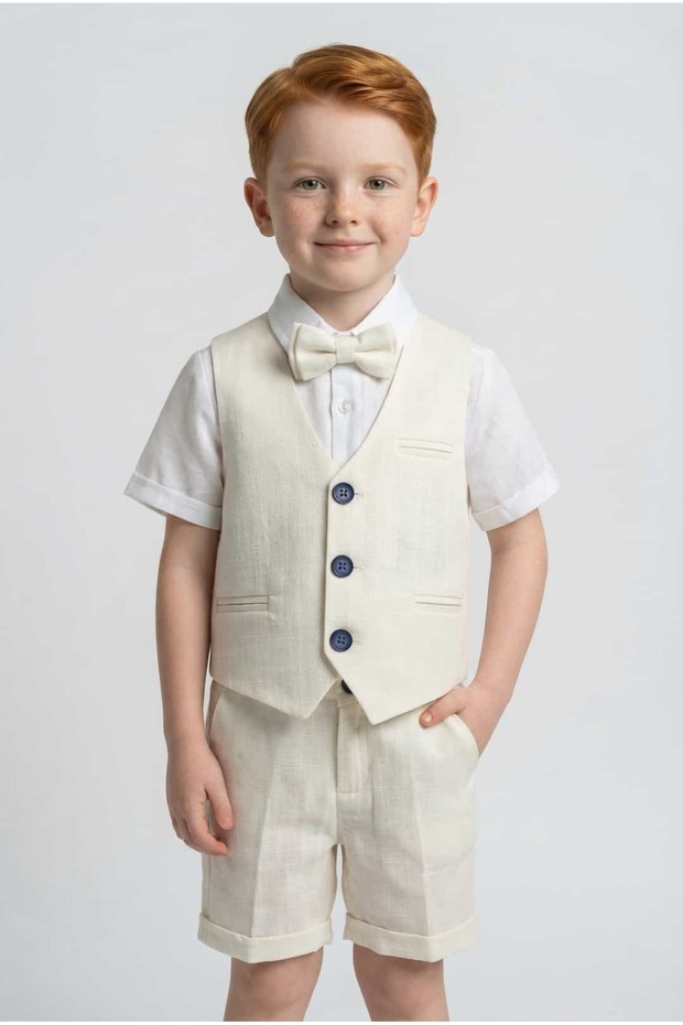 Boy's Special Occasion Linen Vest Shorts Set 4 Pieces