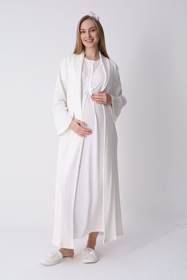 Maternity-Pregnancy Set of 2 with Short Sleeve Nightgown and Robe