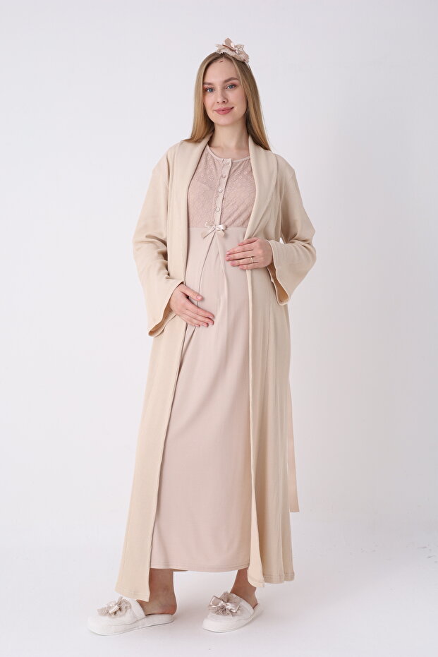 Maternity-Pregnancy Set of 2 with Short Sleeve Nightgown and Robe