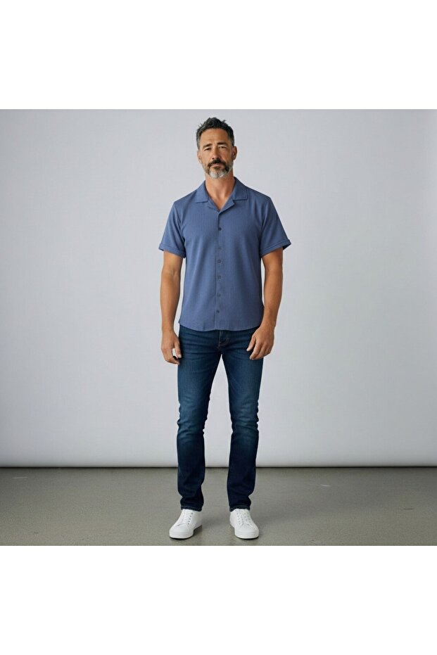 Metropolitan 26108 Indigo Men's Short Sleeve Shirt