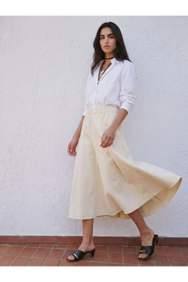 Esvab • Modern & Distinctive Flared Jean Skirt with Waist Drawstring