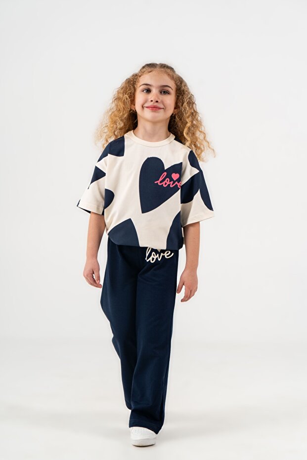 4-5-6-7-8 Years Old Girls' Heart Printed Set