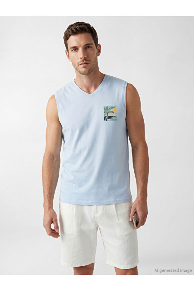 Esvab • Modern & Distinctive V Planted Combed Cotton Men's Sleeveless T-Shirt