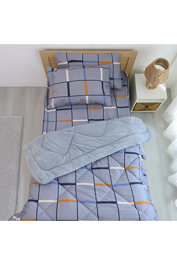 Single Patterned Pufidik Wellsoft Sleep Set & Quilt + 2 Pillowcases + Fitted Sheet