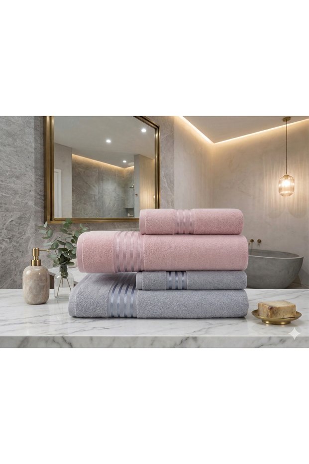 100% Cotton Bath and Head Towel Hammam Set 4-Piece Set Dowry Set 70X140-50X90 Dimensions Are Patented