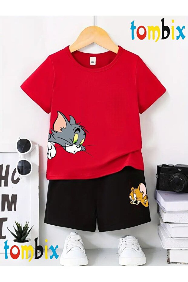 Cat-Mouse Printed T-Shirt Shorts Summer Children's Set