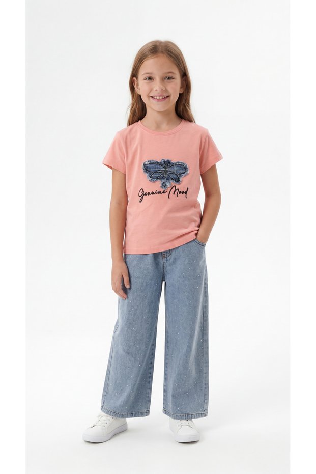 Butterfly Detailed Girls' T-Shirt and Pants Set