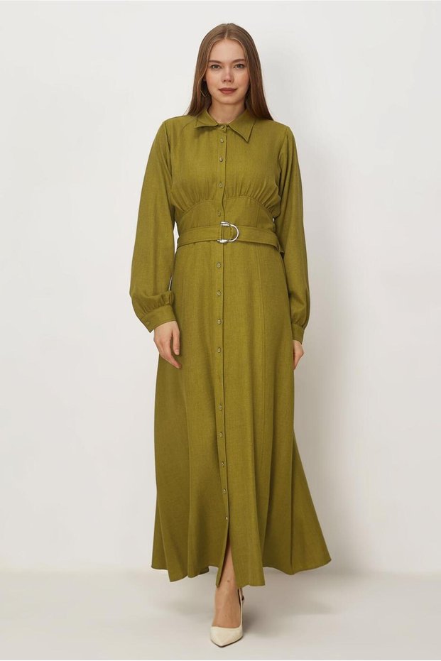 Belted Linen Effect Dress 46324