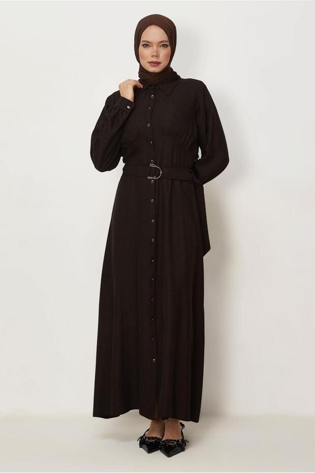 Belted Linen Effect Dress 46324