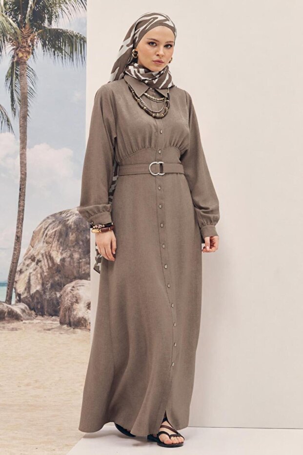 Belted Linen Effect Dress 46324