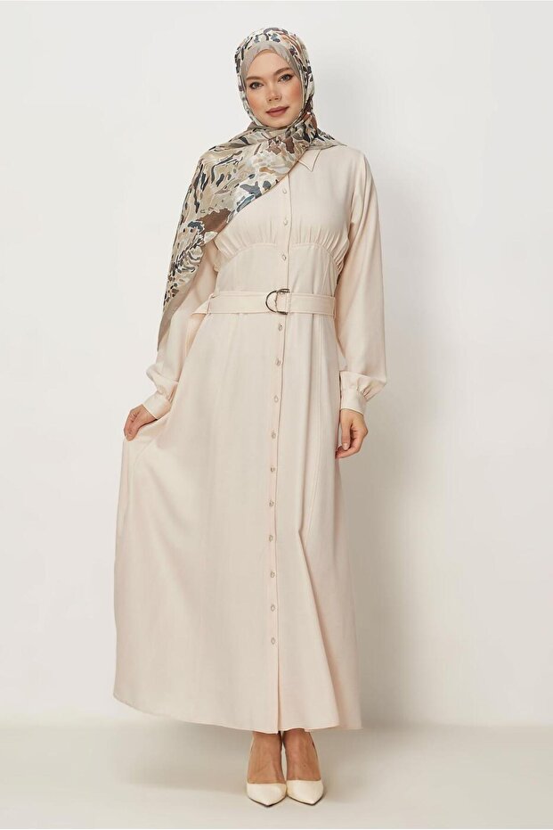 Belted Linen Effect Dress 46324
