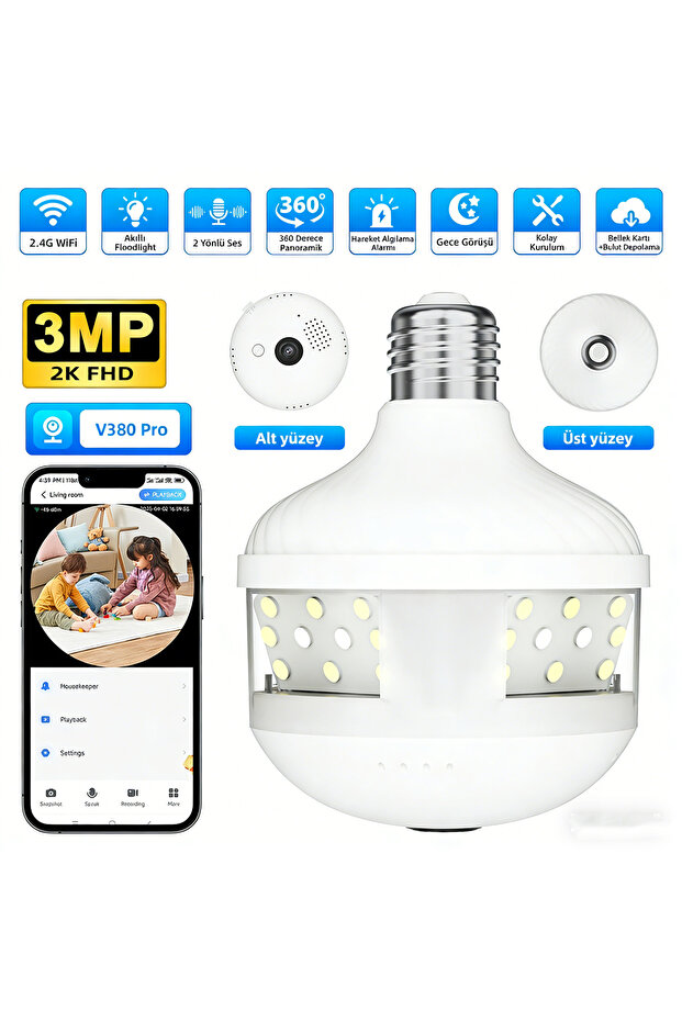 Dobest Lamba Kafa Güvenlik Kamera | 360° Panoramik, WiFi Kontrol, Full HD, Geniş Açı, Ev/Dış