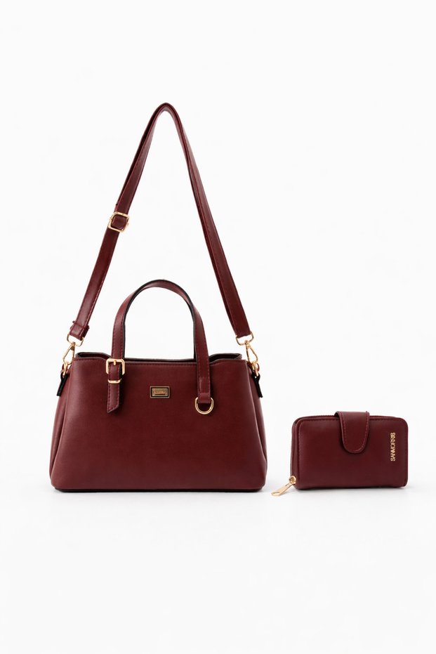 Women's Faux Leather Stylish Design Hand and Shoulder Bag, Wallet Set