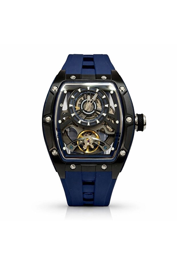Phantom Skeleton Automatic Watch for Men – Luxury Open Skeleton Dial, Blue Silicone Strap,