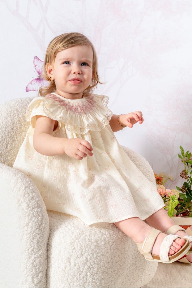 Evelyn Lace Collar Floral Dress and Bandana Baby Girl 100% Cotton Organic Special Occasion Dress