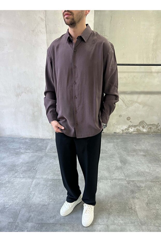 Tencel Washable Oversized Flowy Brown Shirt