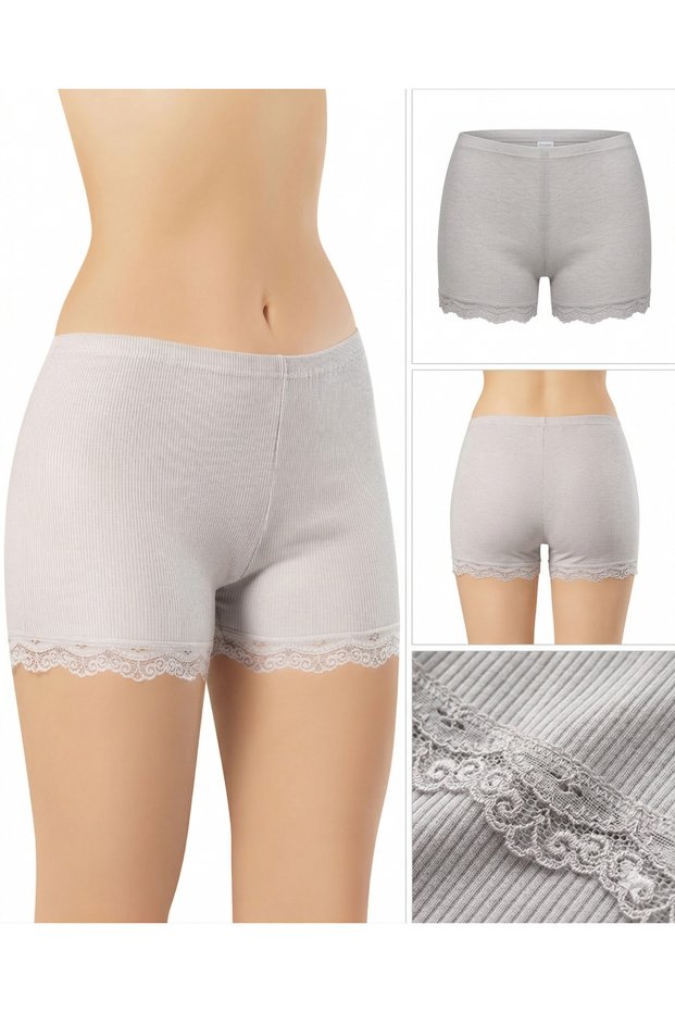 Lace Detailed Boxer Shorts Panties Women's Ribbed – Soft and Flexible Underwear