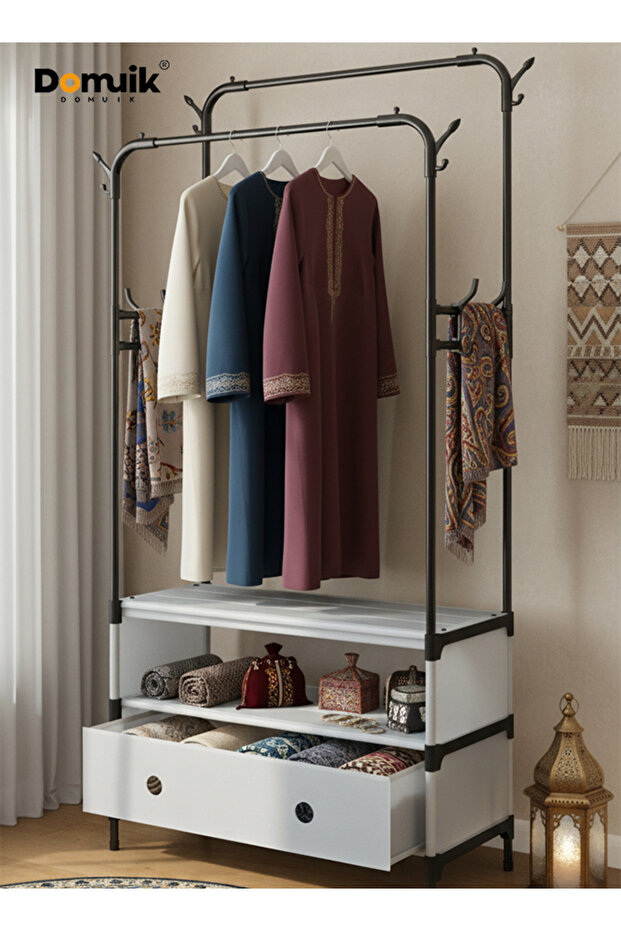 Domuik Metal Clothing Rack with 2 Drawers and Side Hooks, Portable ...