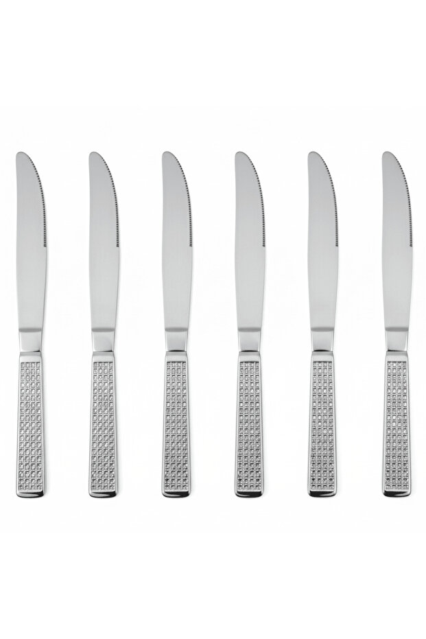 May Flower Stainless Steel Dinner Knife Set (6 pcs) with Diamond Pattern Grip Handle