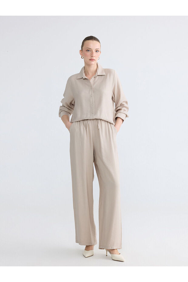 Nevavm Textured Women's Trousers with Elastic Waist