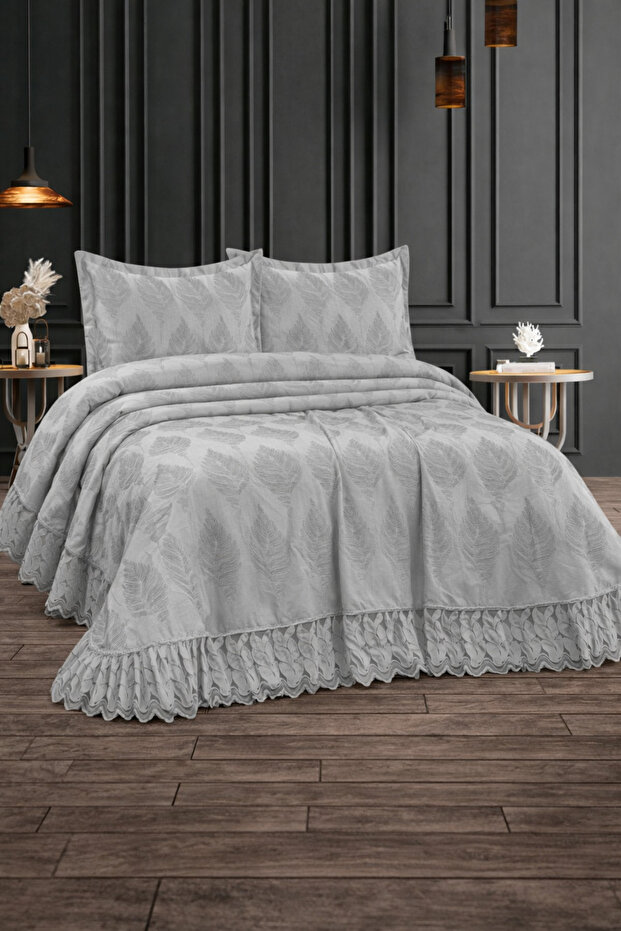 Ela French Laced Dowry Double King Size Pique Cover Set / Bedspread Set 3 Pieces