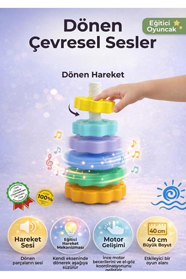 Rotating Crazy Tower: Spiral Shaped 40cm Educational Toy with 6 Different Shapes of Thin Discs