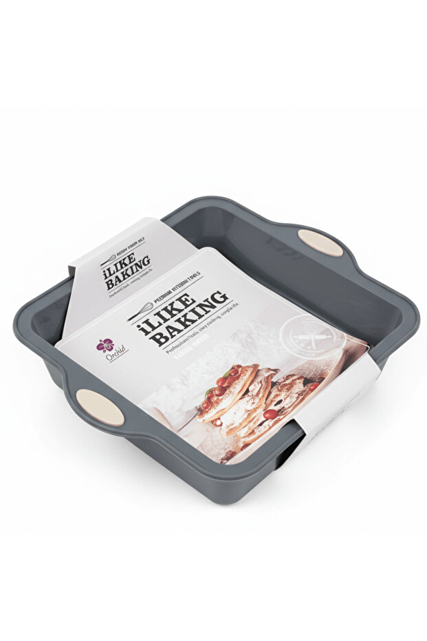 FlexiBake Durable Grey Square Silicone Baking Mould Non-Stick Oven Safe Cake Pan 22 cm