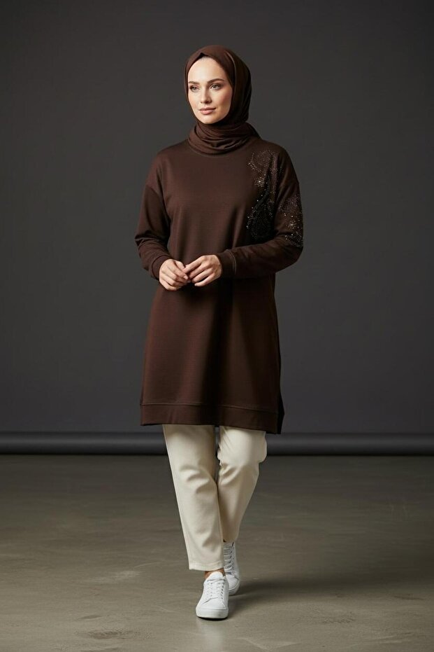 Cotton Stretchy Tunic with Stone Details