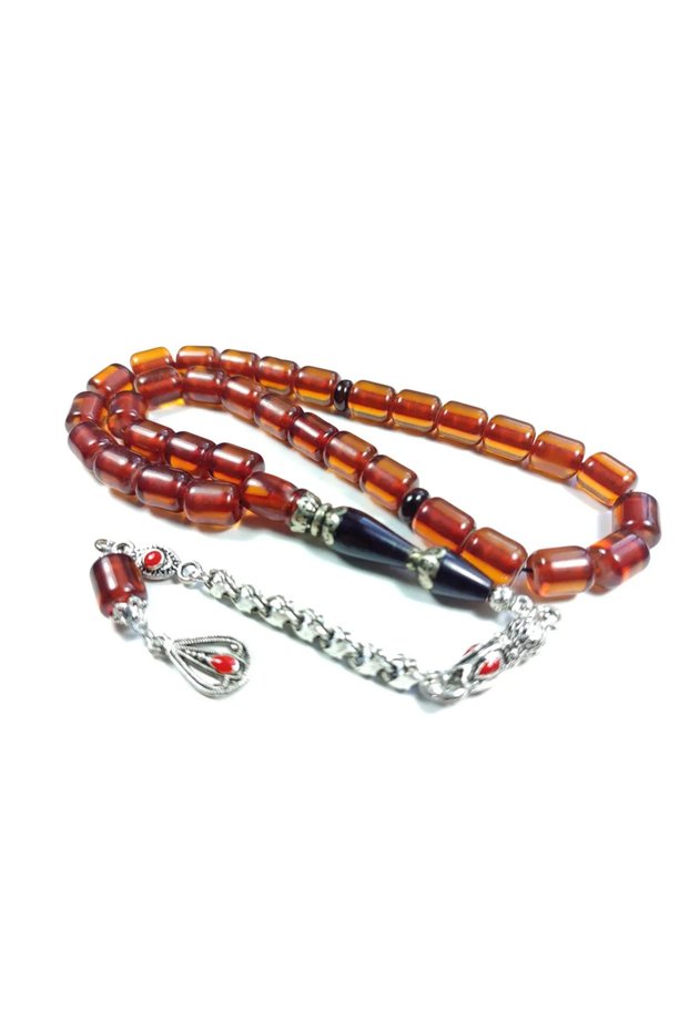 German Silver Tassel Necklace Silver Imame Clasp Amber