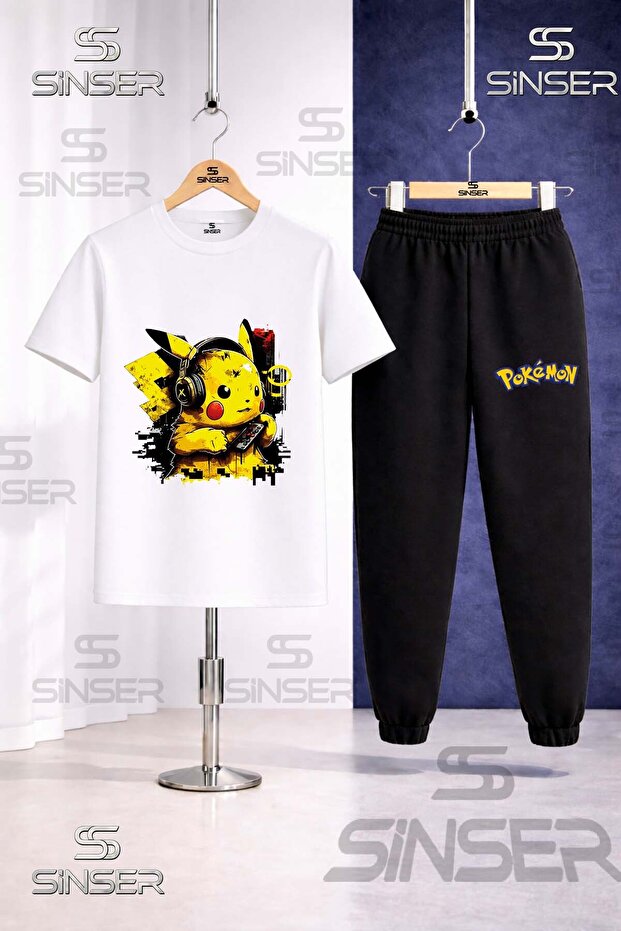 Children's Pikhacu Headphone Half Printed T-Shirt Tracksuit Set